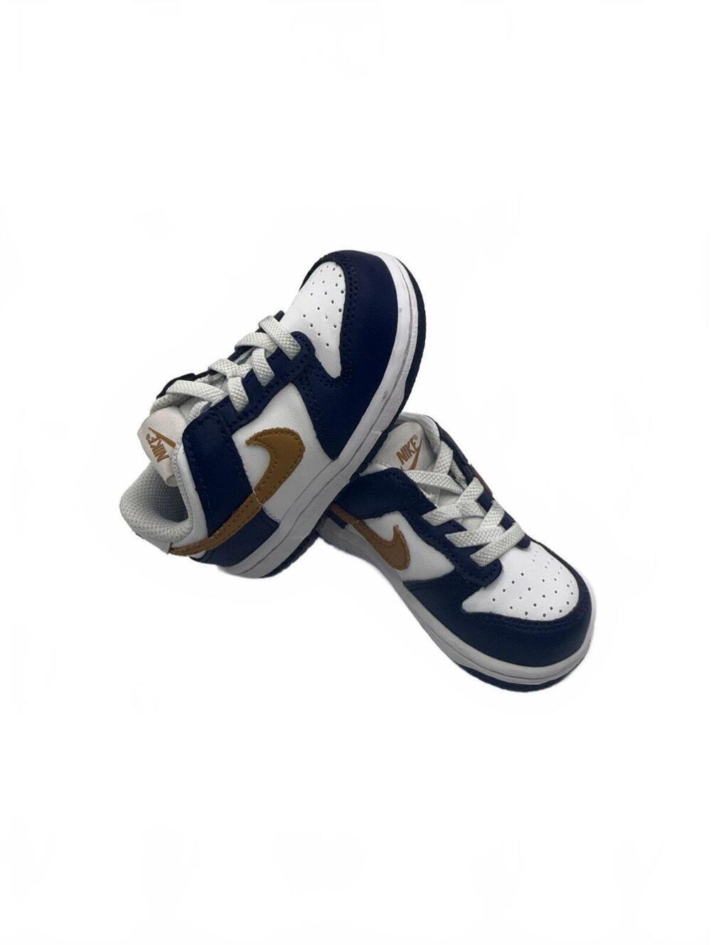 Nike Dunks Kids' Sneakers in Midnight Navy & White with Gold Swoosh – 6C